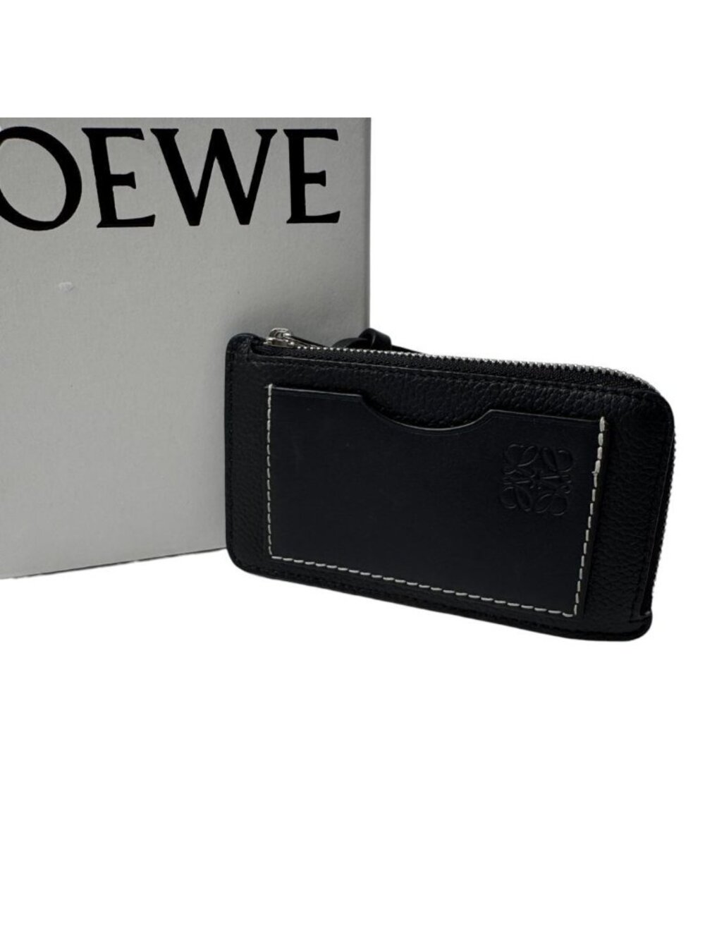 Loewe Anagram L-shaped Zipper Coin Purse Card Case Black
